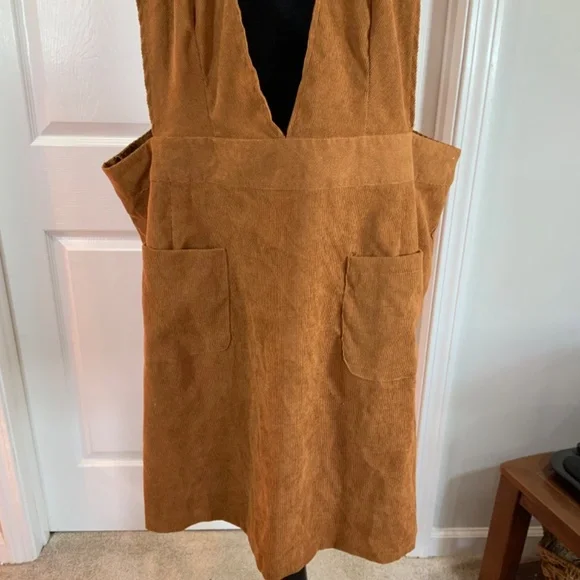Brown Corduroy Pinafore Retro Boho Jumper Dress Plus Size 4X - Picture 4 of 9